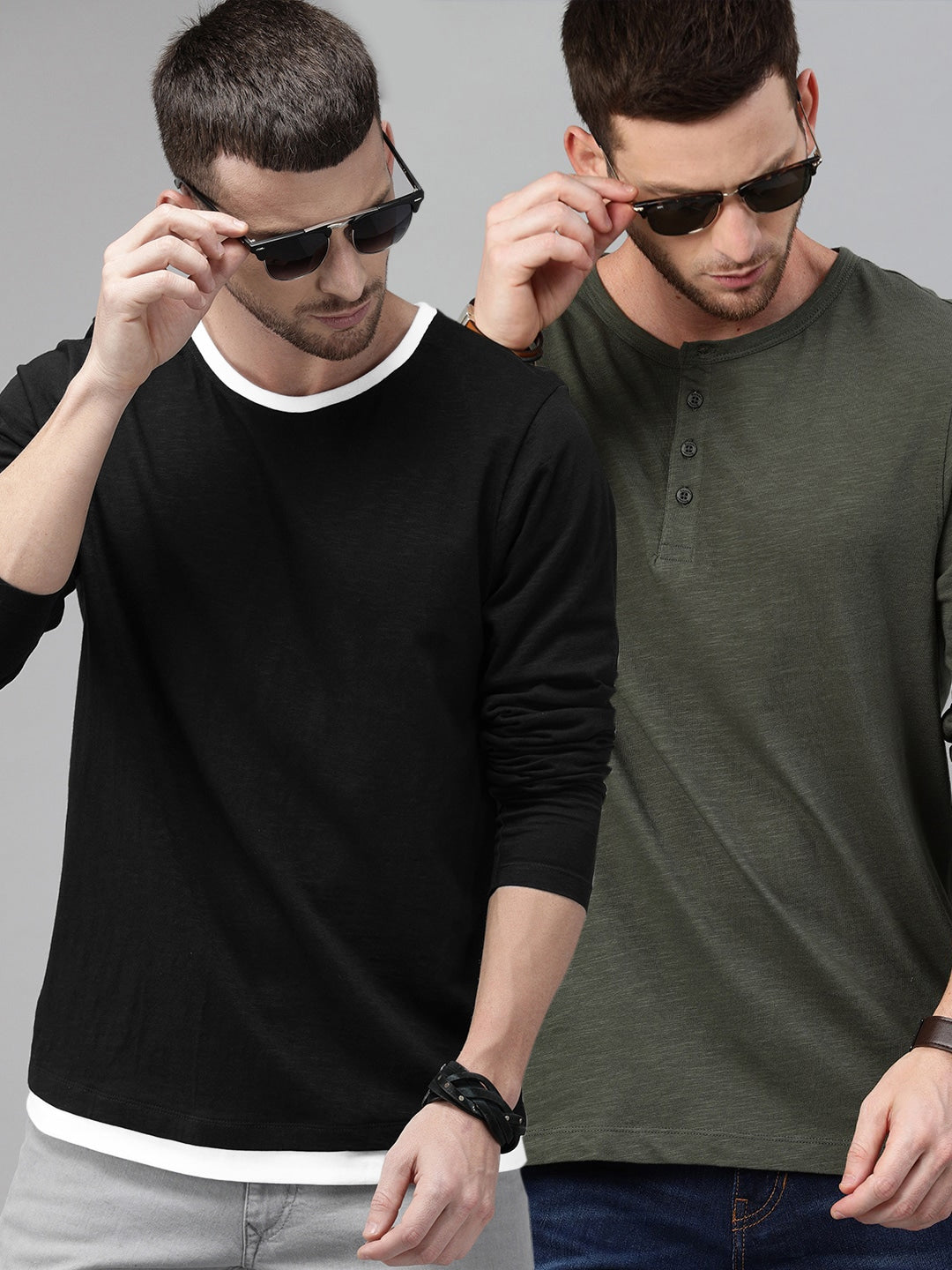 Roadster Men Pack of 2 Solid Pure Cotton T-shirts