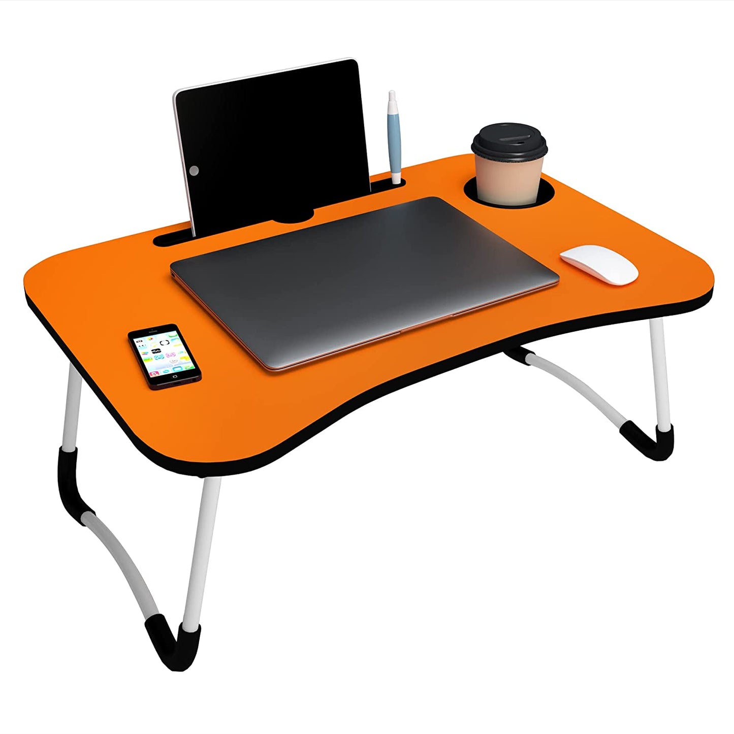 Story@Home Multipurpose Foldable Adjustable Portable Wooden Laptop Table Study Table Bed Table Activity Table Lapdesk with Dock Stand Coffee Table (Orange) 