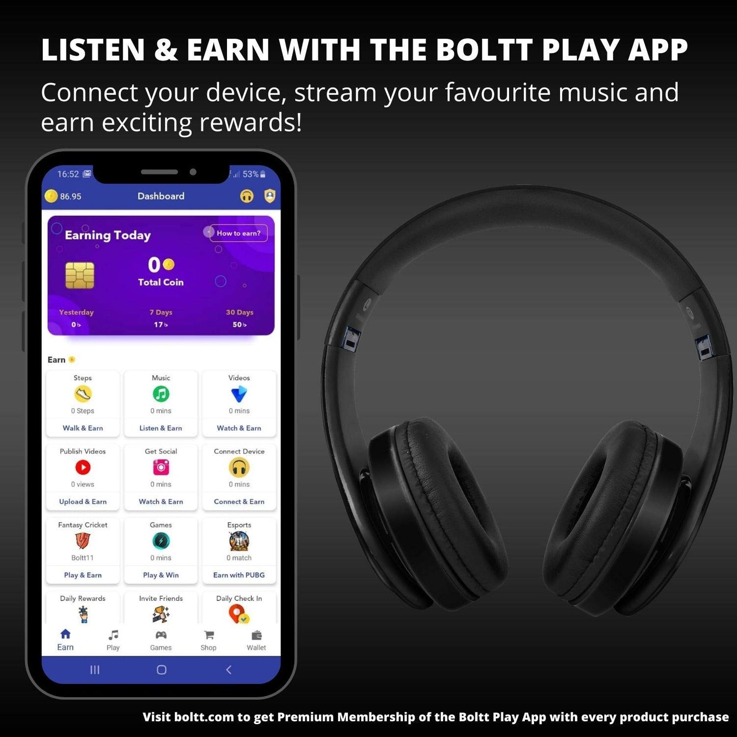 (Renewed) Fire-Boltt Blast 1000 Wireless Bluetooth Over the Ear Headphone with Mic (Black) 