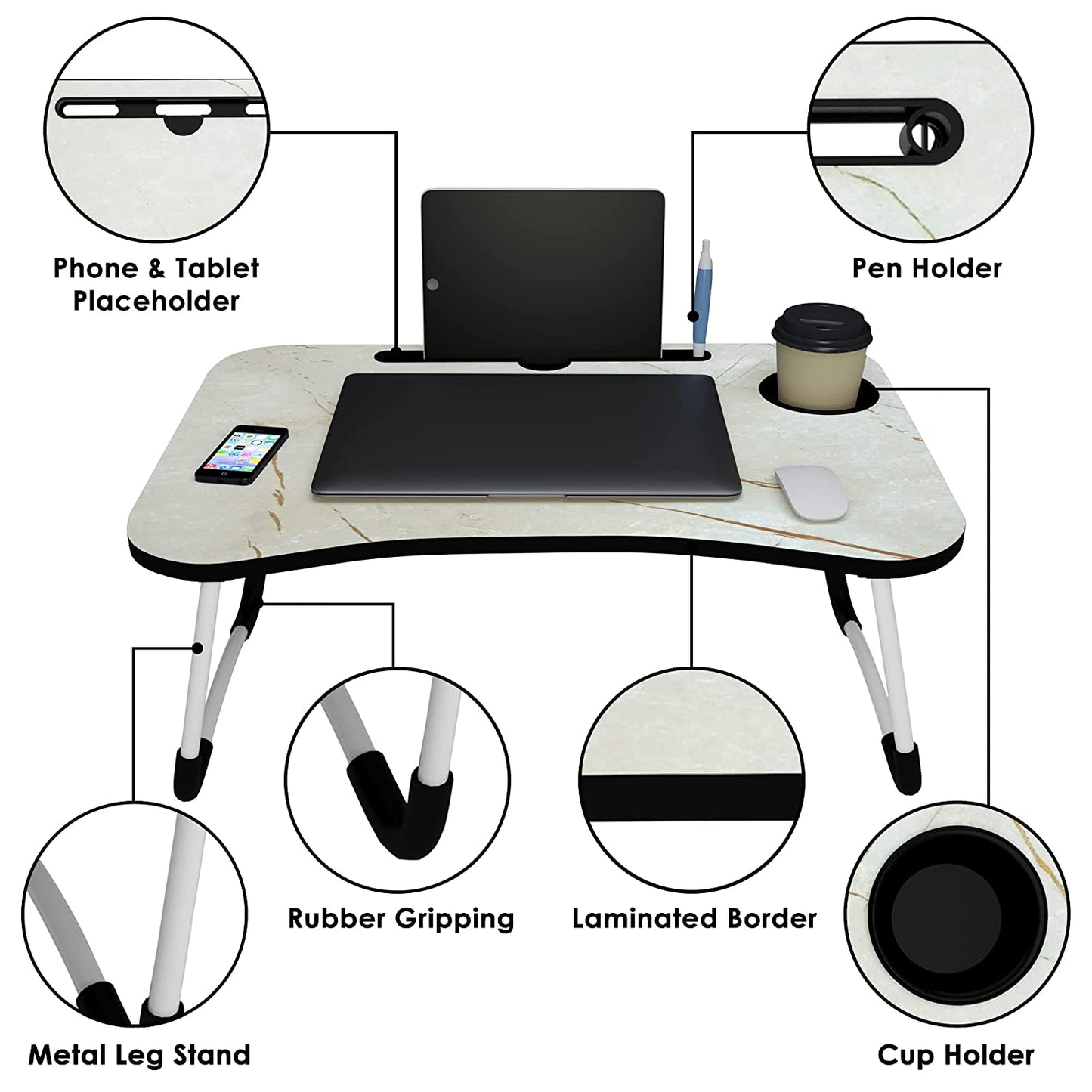 Story@Home Multipurpose Foldable Adjustable Portable Wooden Laptop Table Study Table Bed Table Activity Table Lapdesk with Dock Stand Coffee Table (Orange) 