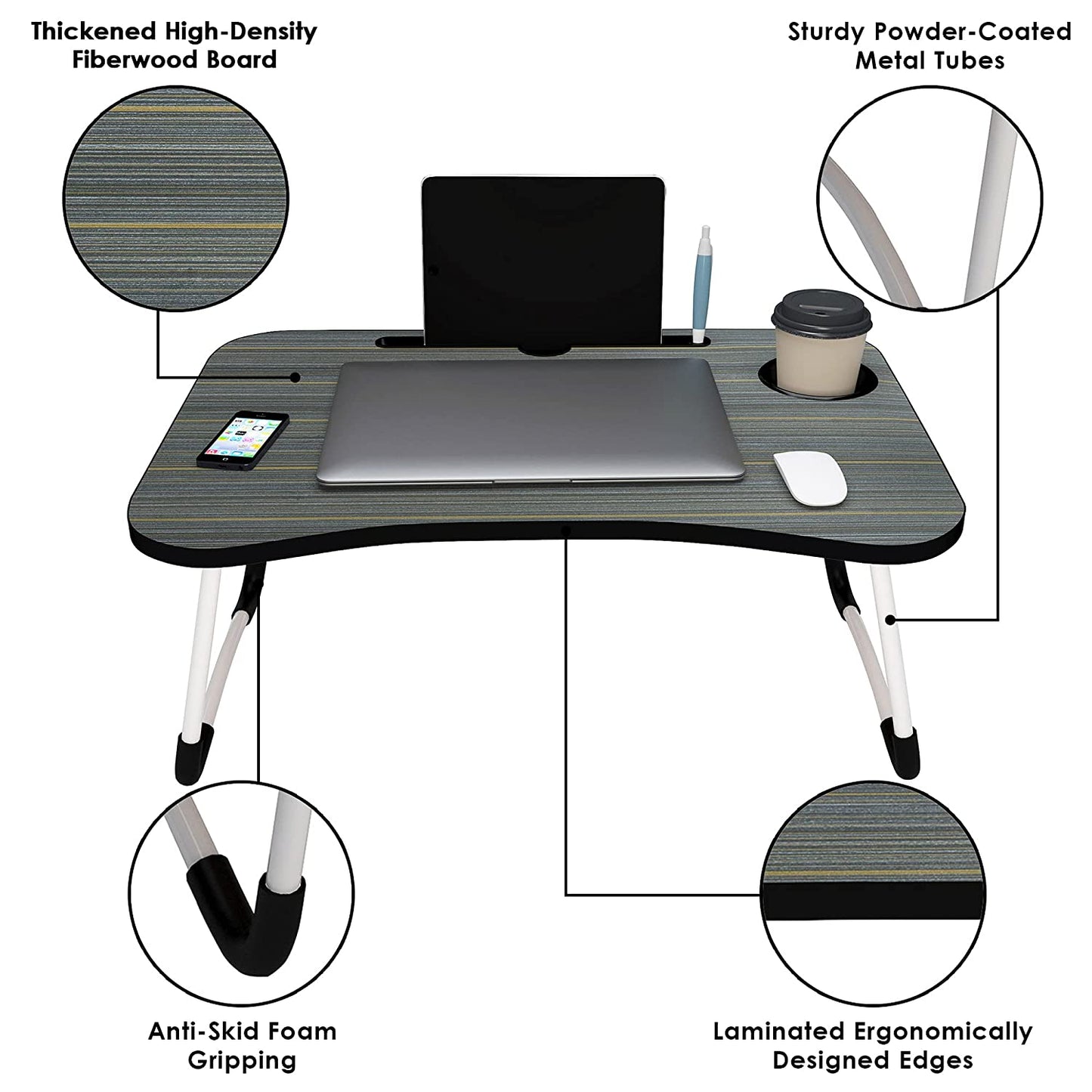 Story@Home Multipurpose Foldable Adjustable Portable Wooden Laptop Table Study Table Bed Table Activity Table Lapdesk with Dock Stand Coffee Table (Orange) 