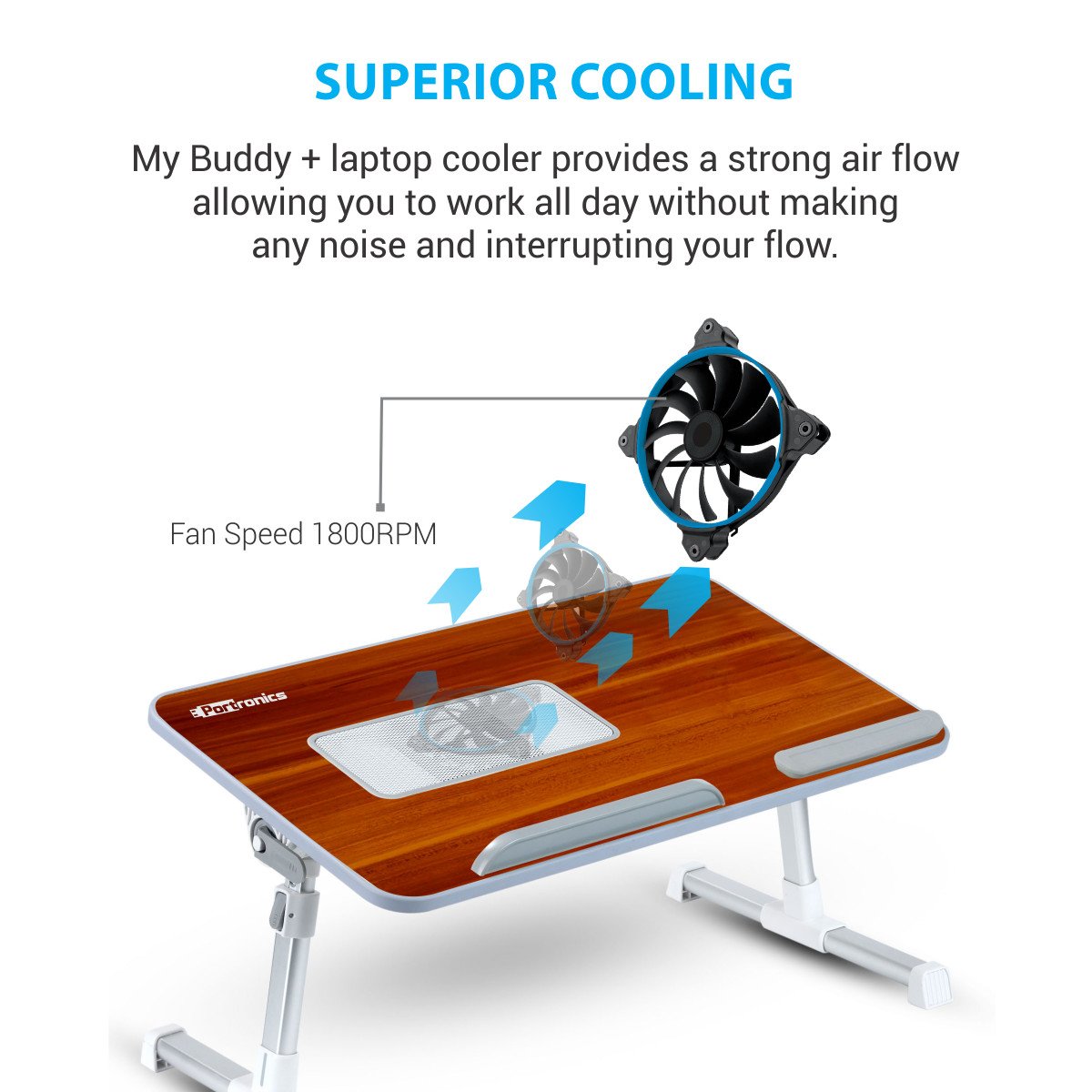 Portronics My buddy plus Adjustable Laptop cooling Table (Brown) 