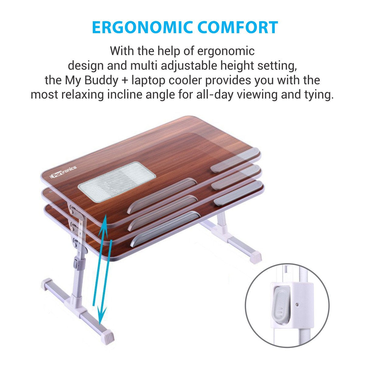 Portronics My buddy plus Adjustable Laptop cooling Table (Brown) 