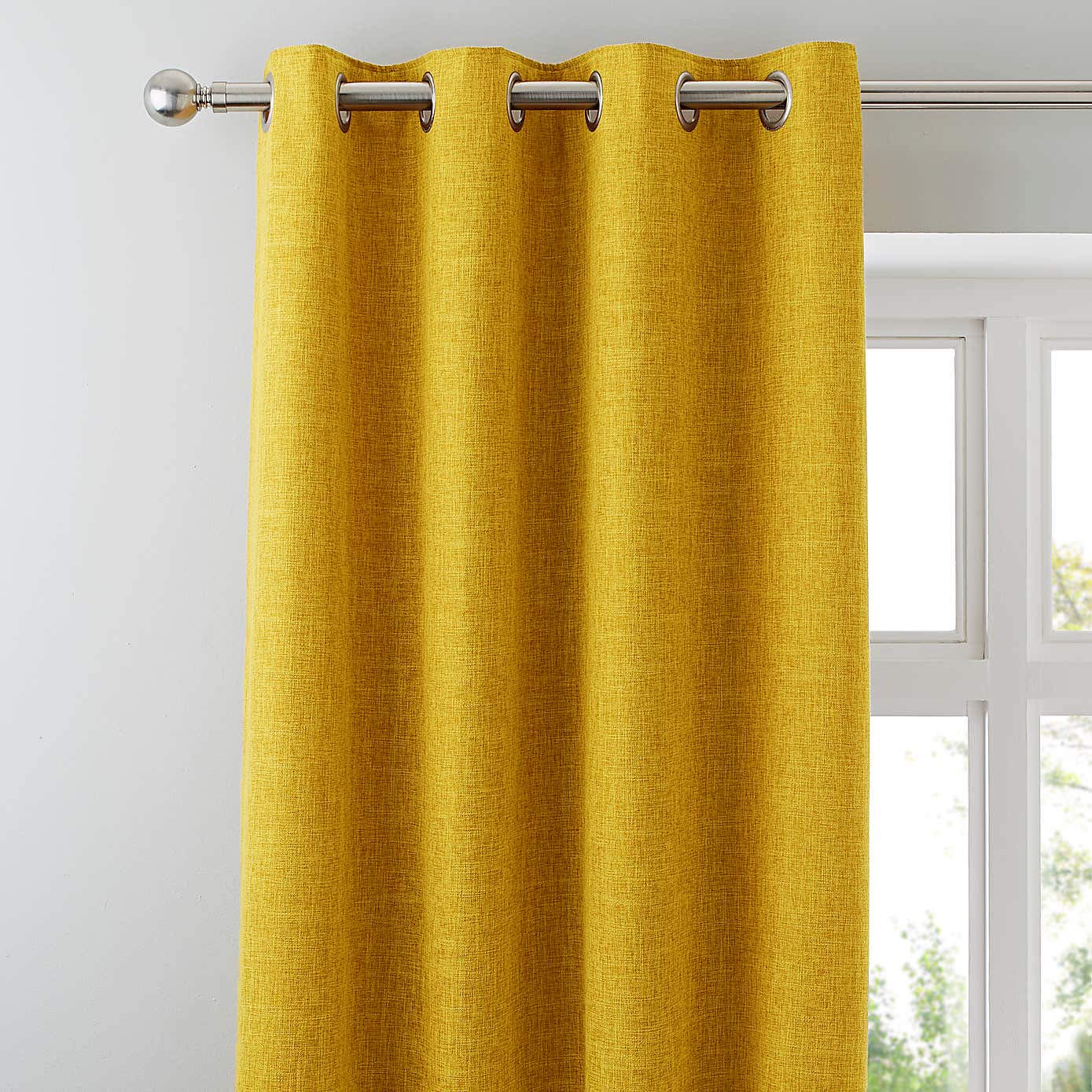 Casableu Long Luxurious Linen Jute Look Curtains Set of 2, Lyon - Yellow Plain Panama Design with Light Filtering and Grommet Eyelet for Bedroom Living Room Door Window (7 Feet) 