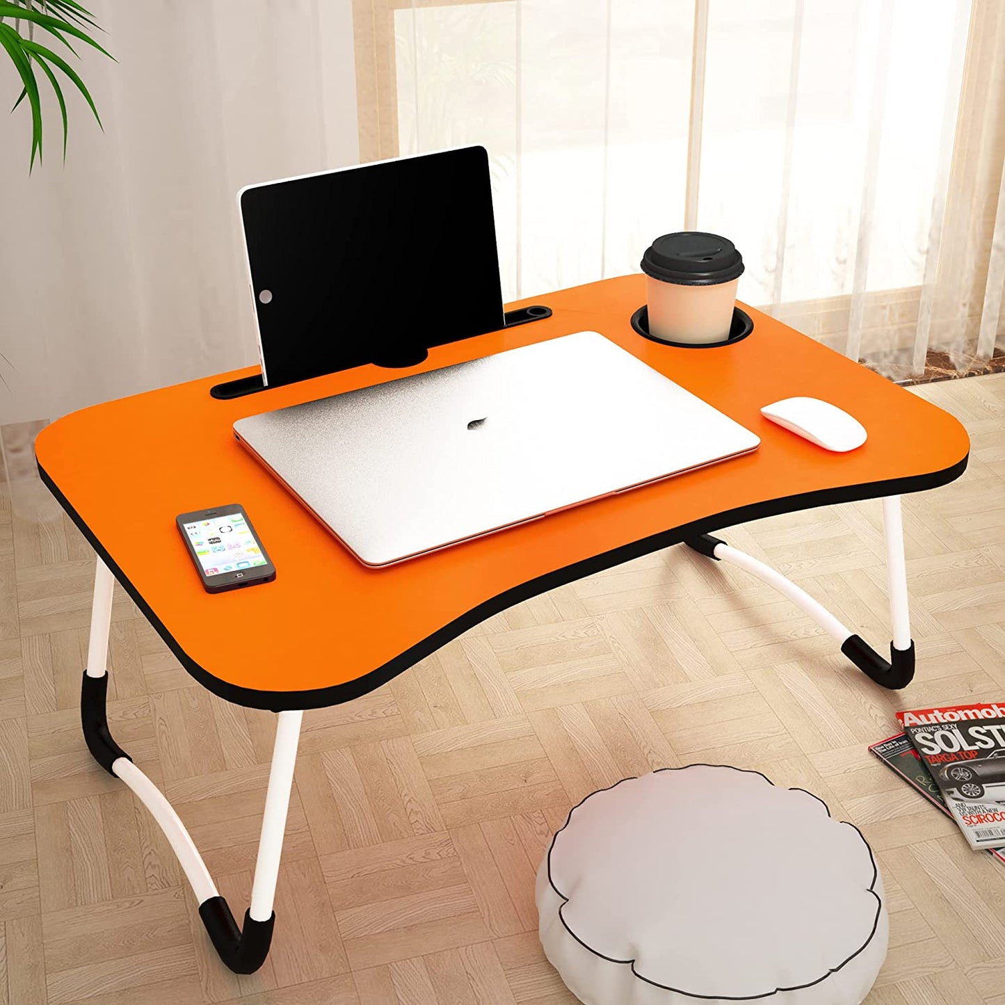 Story@Home Multipurpose Foldable Adjustable Portable Wooden Laptop Table Study Table Bed Table Activity Table Lapdesk with Dock Stand Coffee Table (Orange) 