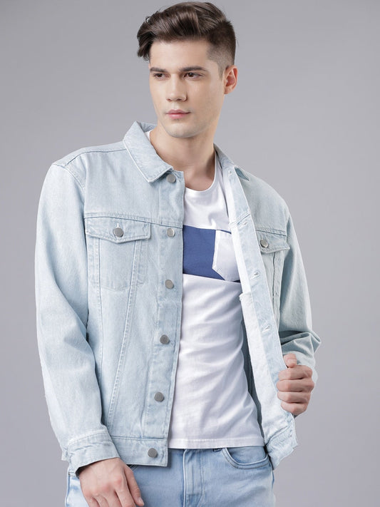 HIGHLANDER Men Blue Solid Denim Jacket 