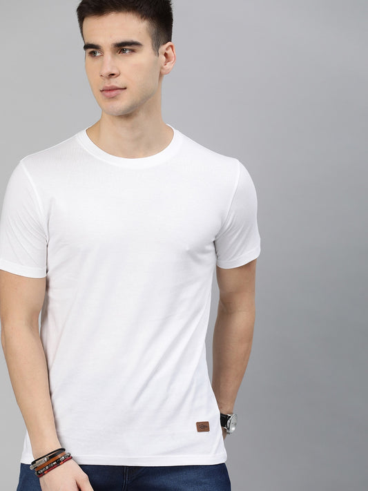Roadster Men White Pure Cotton T-shirt